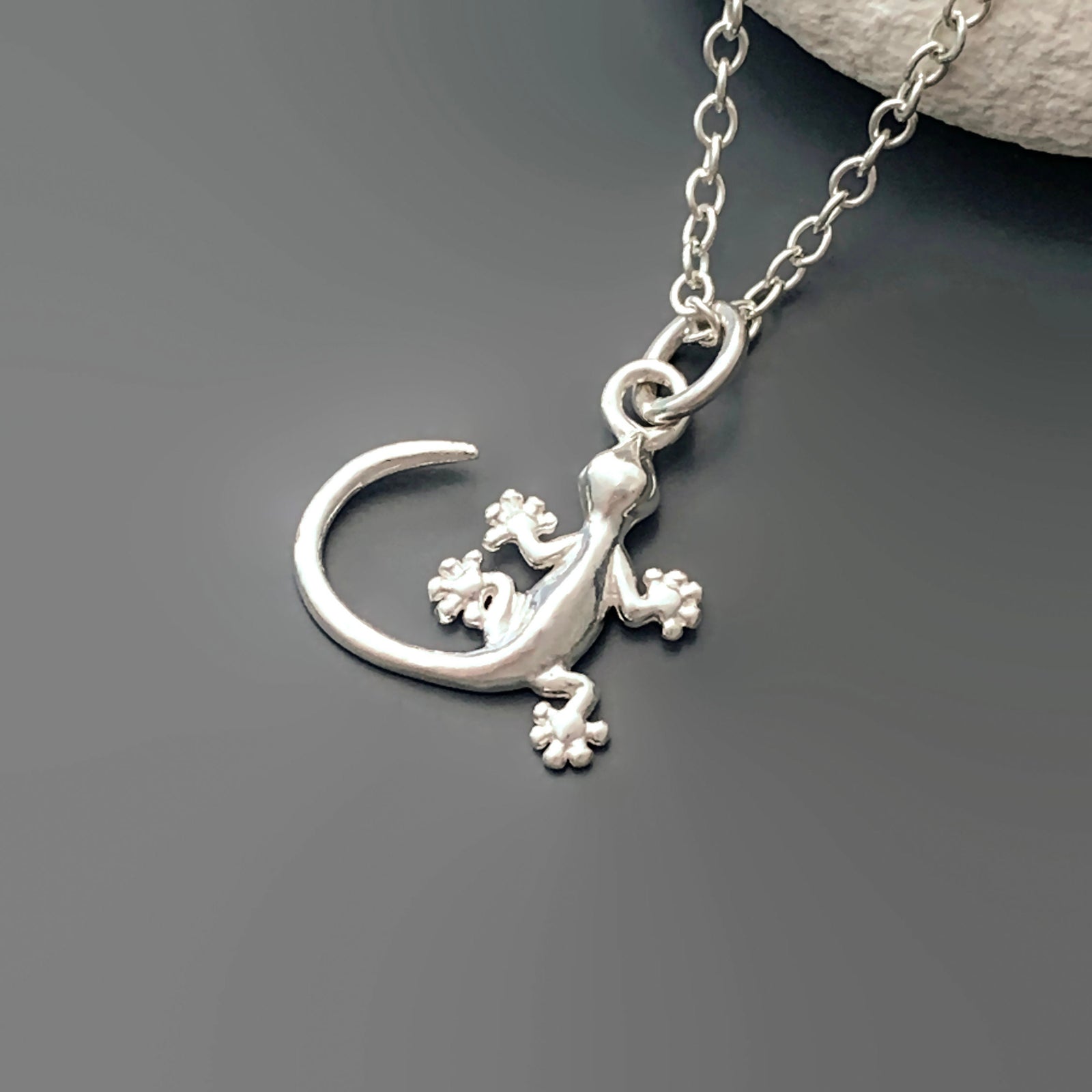 Gecko Necklace in Sterling Silver - Sterling Silver Lizard Necklace - JewelleryByZM 