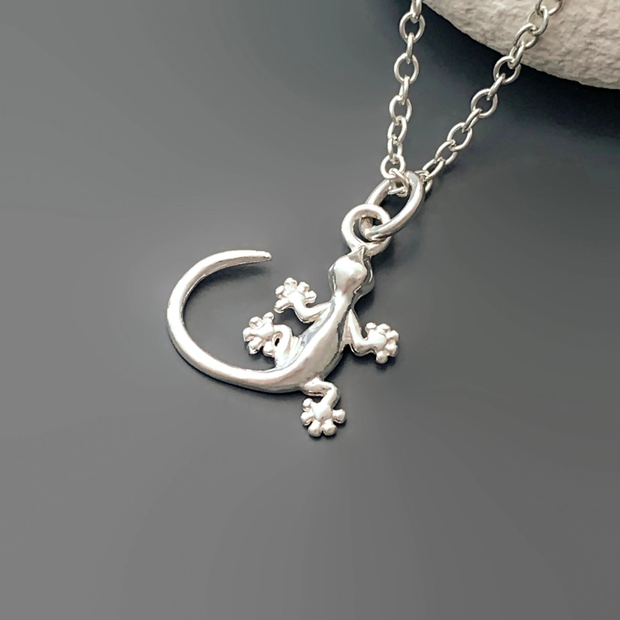 Gecko Necklace in Sterling Silver - Sterling Silver Lizard Necklace