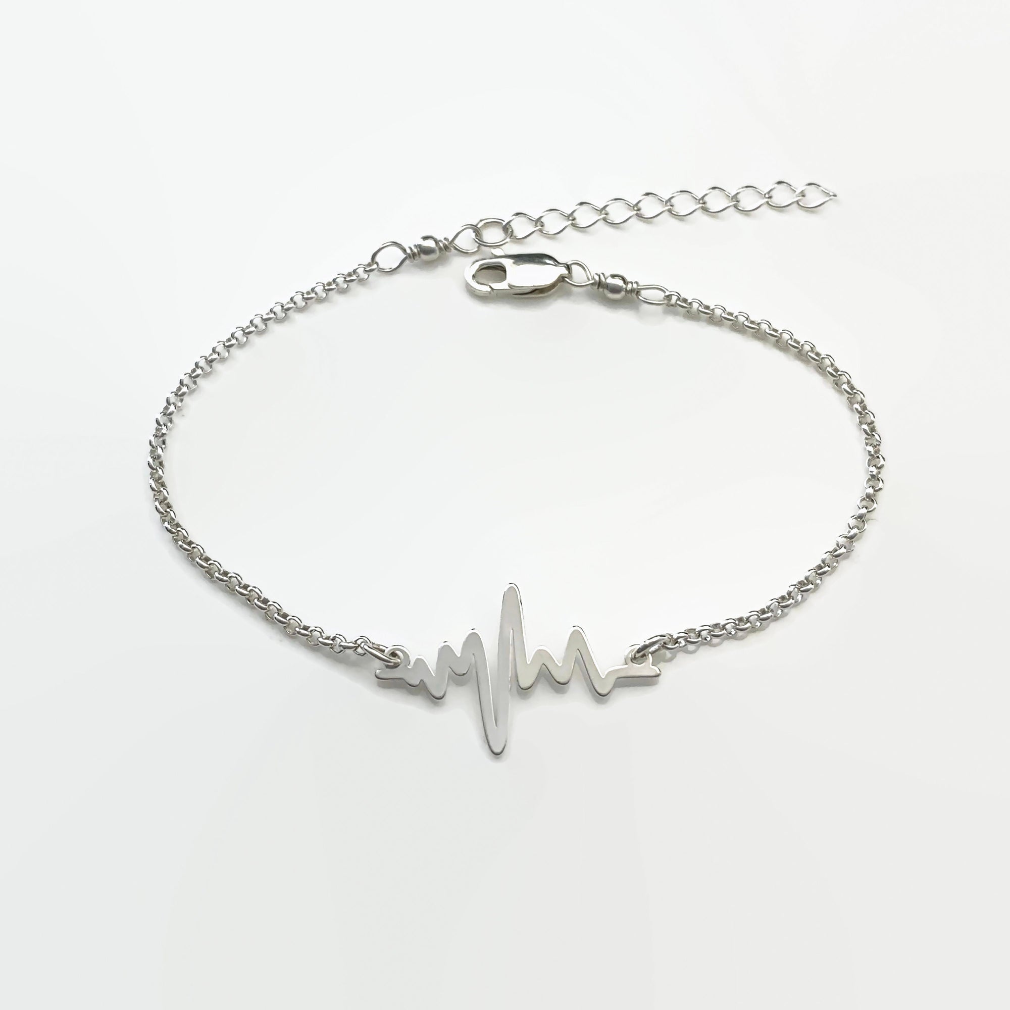 Heartbeat Bracelet in Sterling Silver - Friendship Bracelet - Adjustable Sterling Silver Heartbeat Bracelet