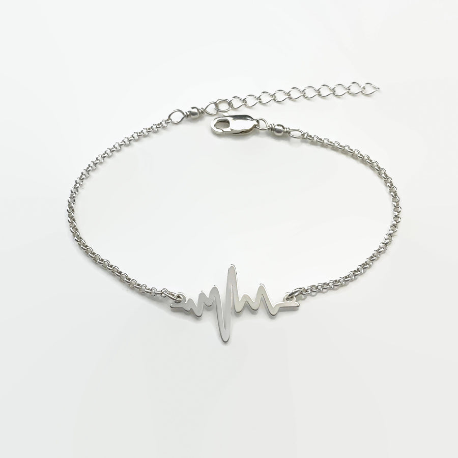 Heartbeat Bracelet in Sterling Silver - Friendship Bracelet - Adjustable Sterling Silver Heartbeat Bracelet