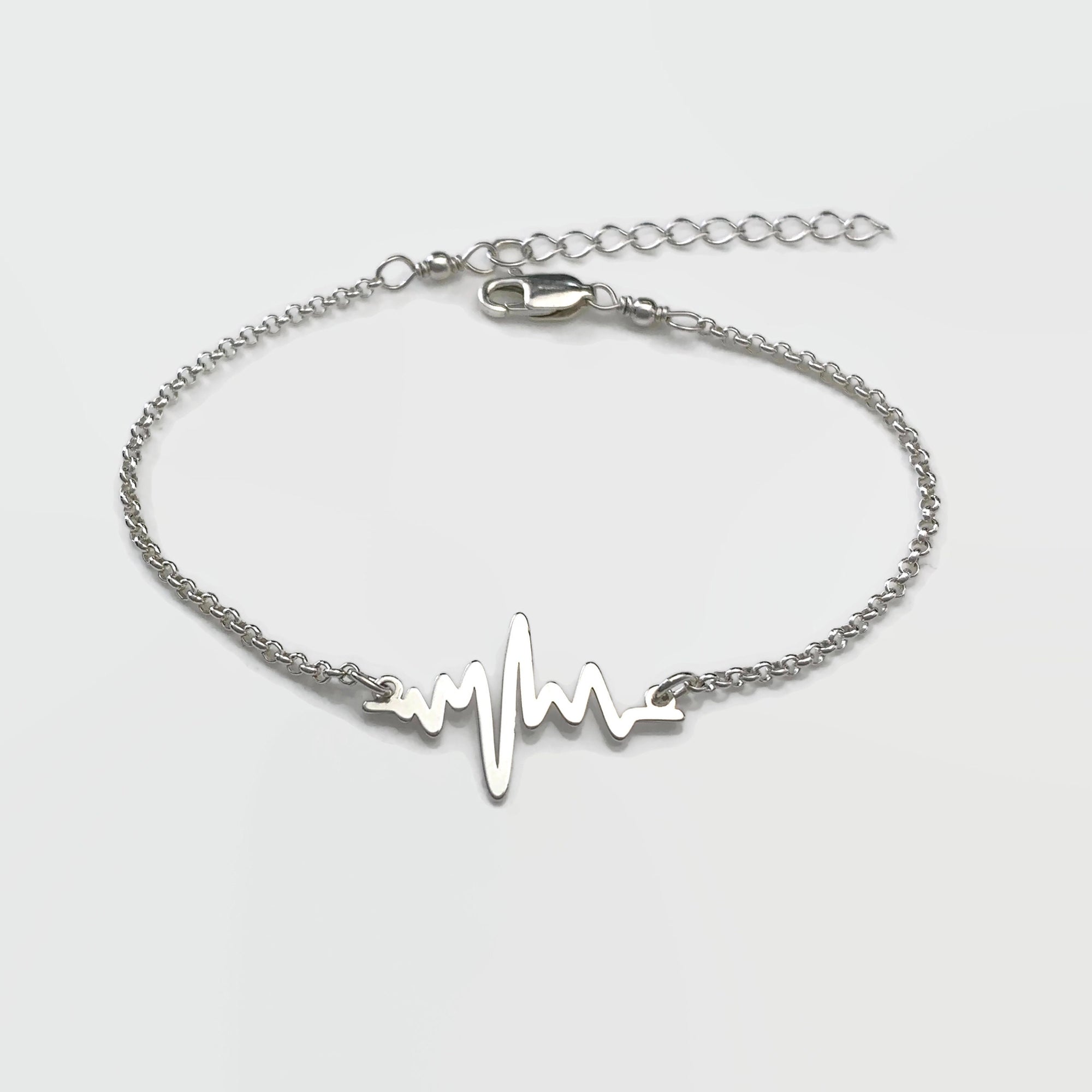 Heartbeat Bracelet in Sterling Silver - Friendship Bracelet - Adjustable Sterling Silver Heartbeat Bracelet