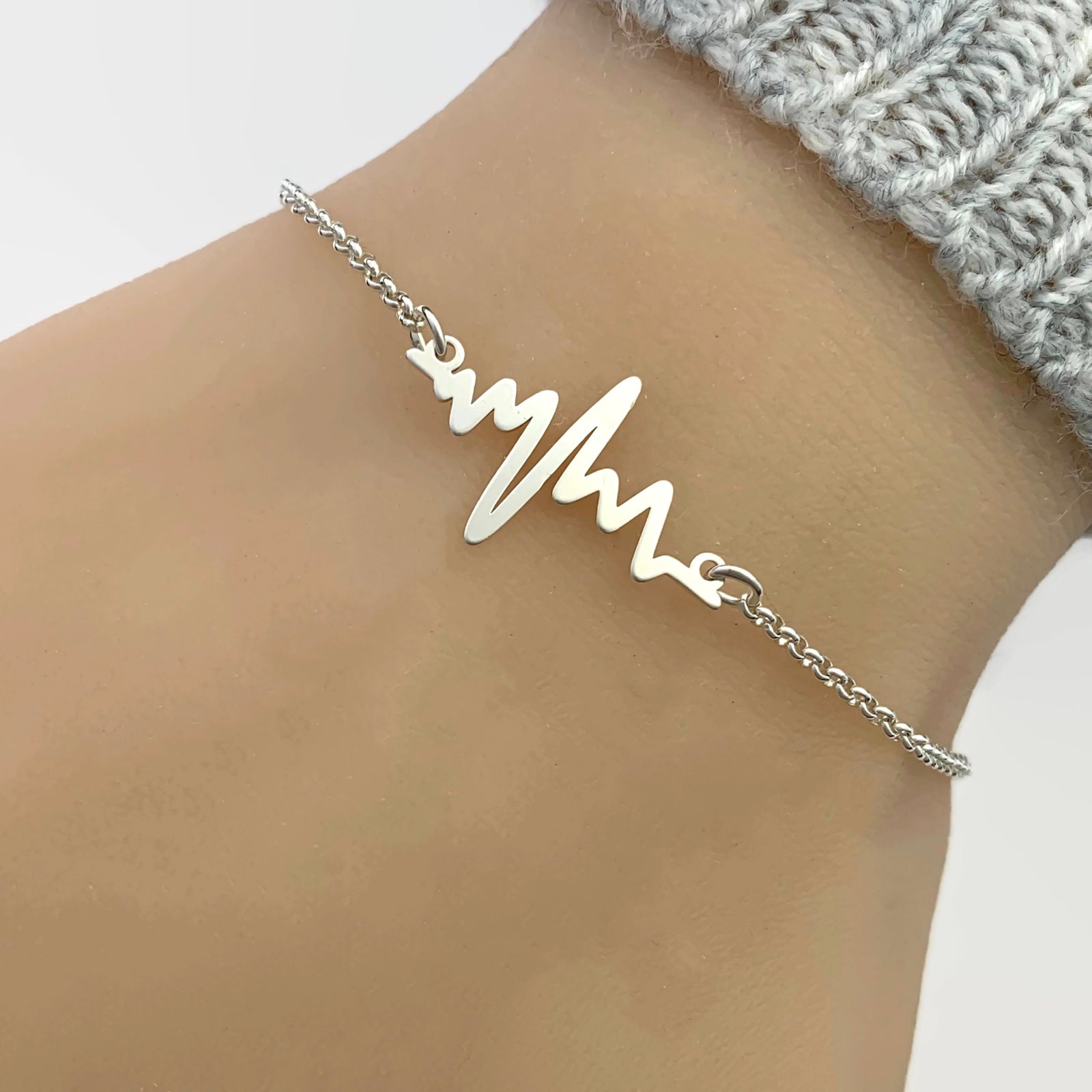 Heartbeat Bracelet in Sterling Silver - Friendship Bracelet - Adjustable Sterling Silver Heartbeat Bracelet - JewelleryByZM 