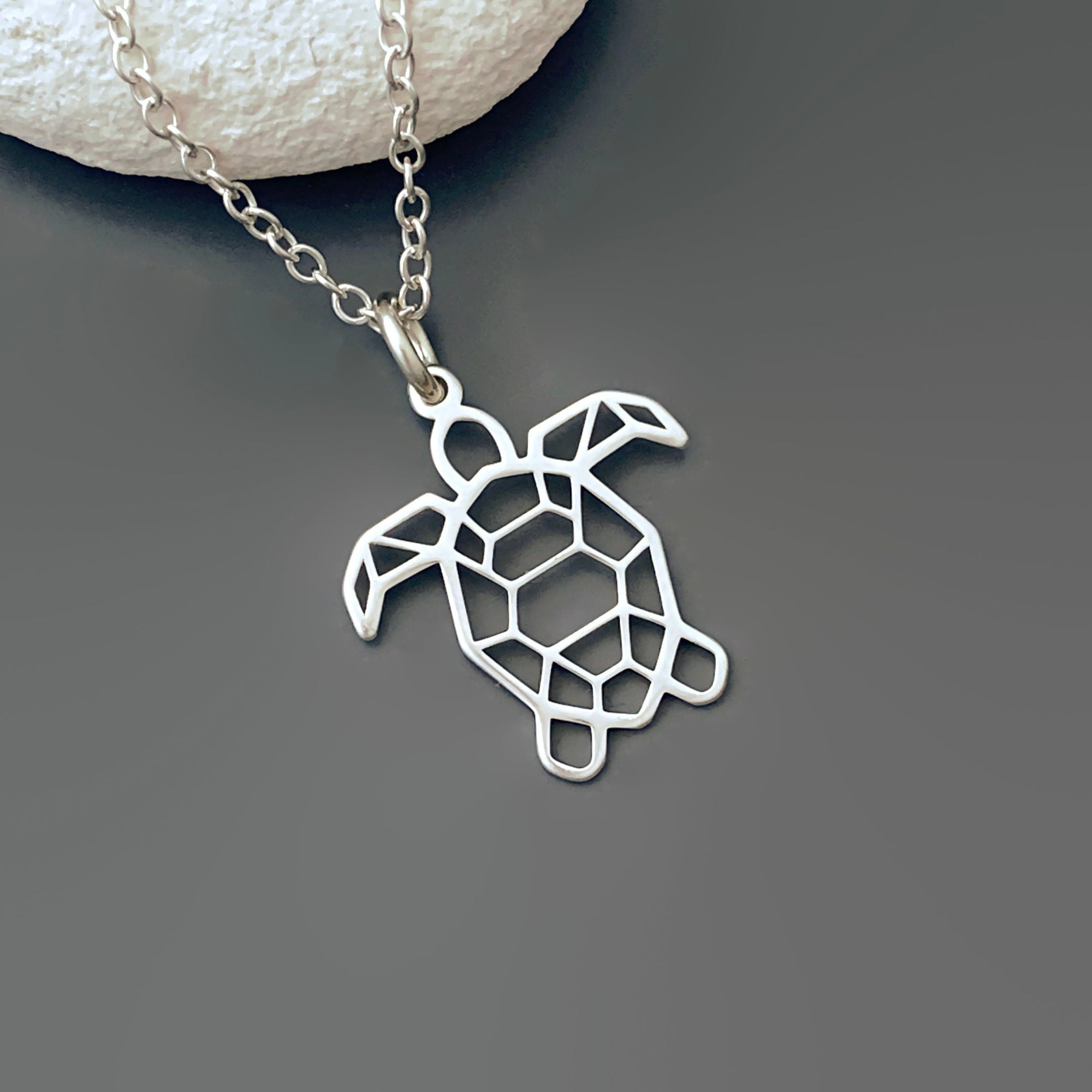 Turtle Necklace in Sterling Silver - Sterling Silver Tortoise Necklace