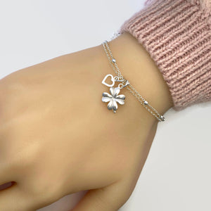 Sterling Silver Four Leave Clover Bracelet - Adjustable Clover Bracelet - Good Luck bracelet - JewelleryByZM 