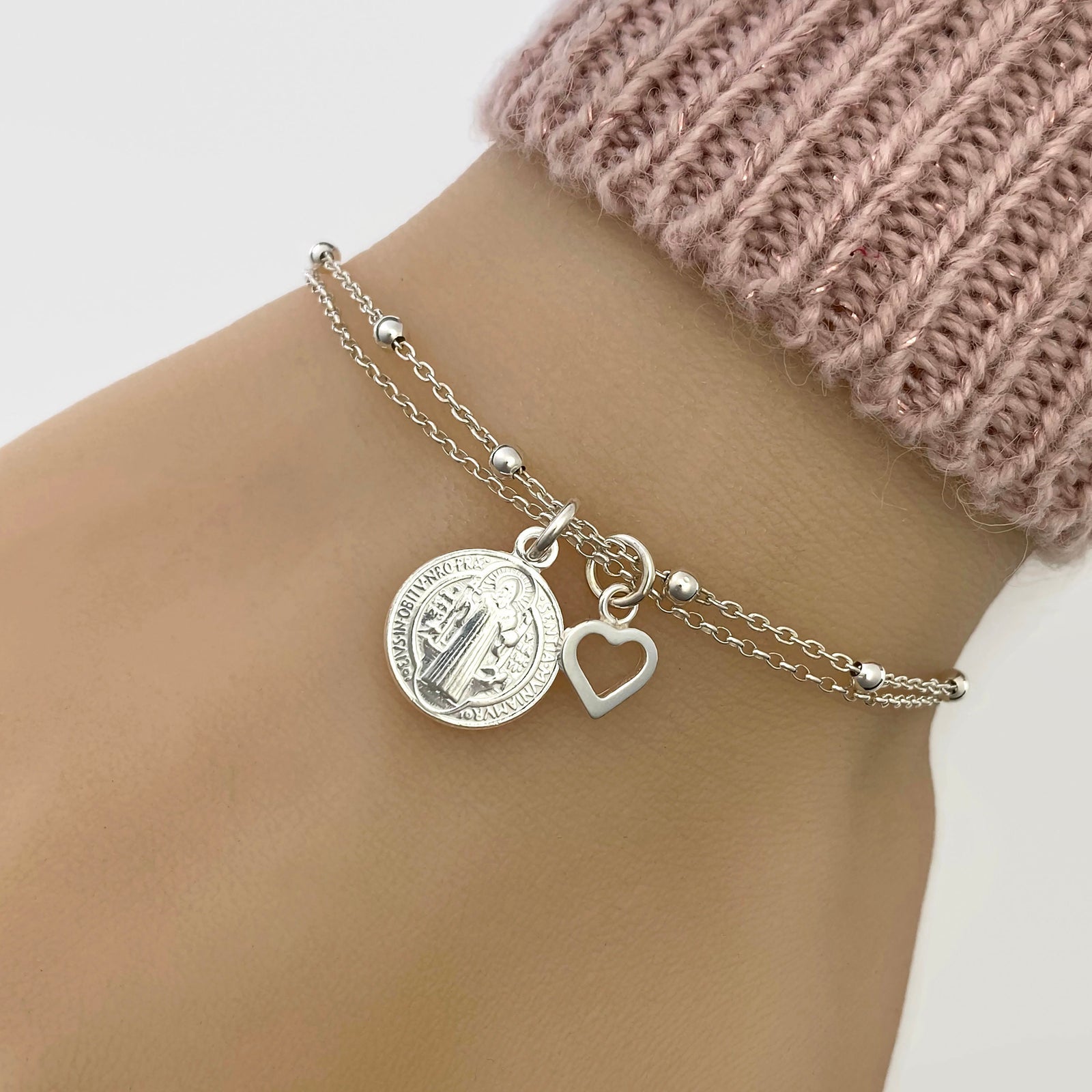 Sterling Silver Saint Benedict Medal Bracelet - Adjustable Bracelet - Protection bracelet - JewelleryByZM 