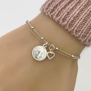 Sterling Silver Saint Benedict Medal Bracelet - Adjustable Bracelet - Protection bracelet