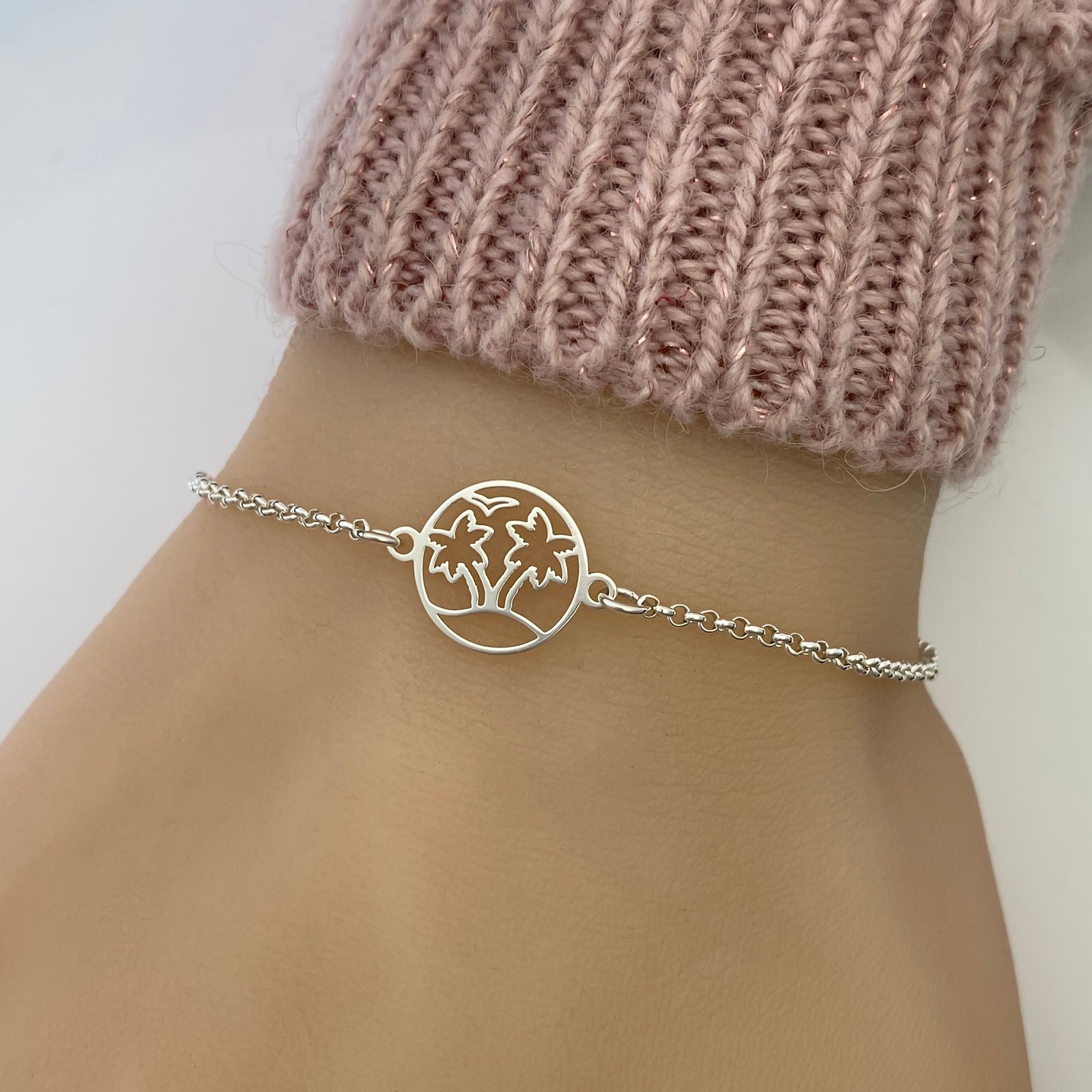 Sterling Silver Palm Tree Bracelet - Adjustable Bracelet - JewelleryByZM 