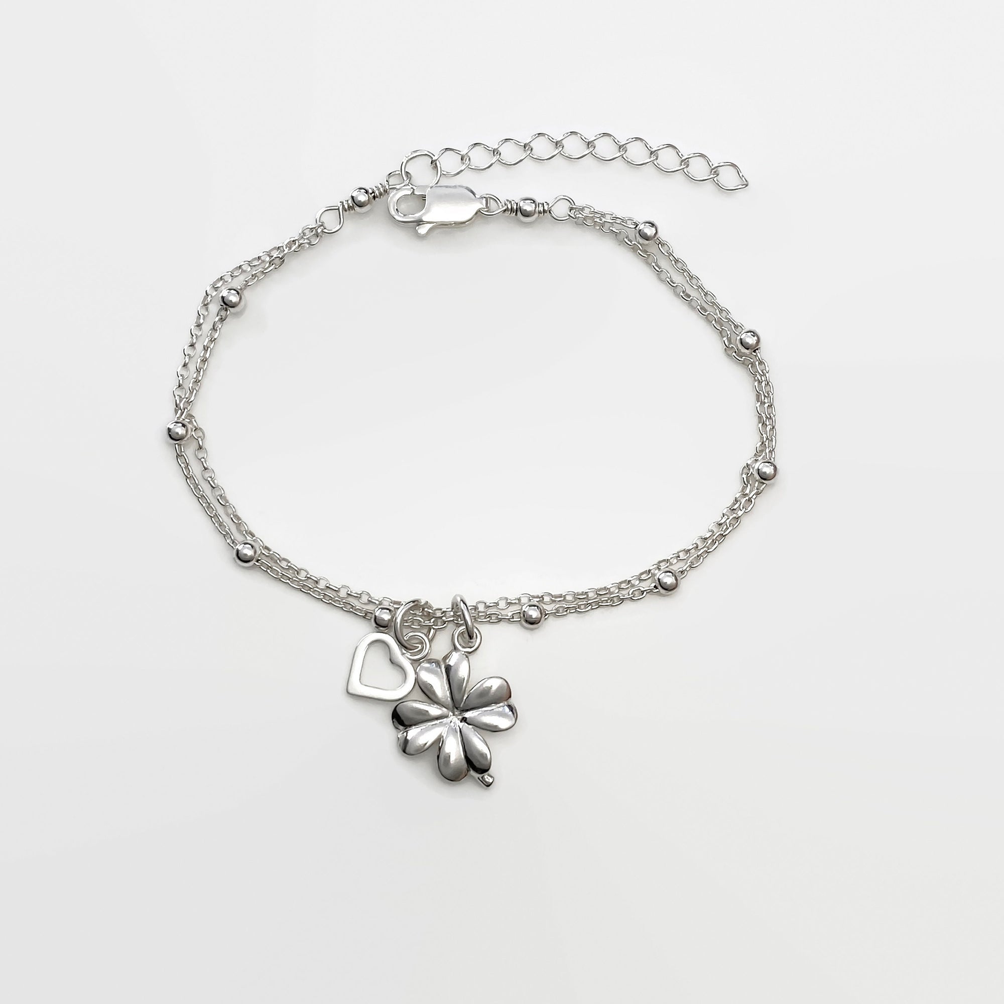 Sterling Silver Four Leave Clover Bracelet - Adjustable Clover Bracelet - Good Luck bracelet - JewelleryByZM 