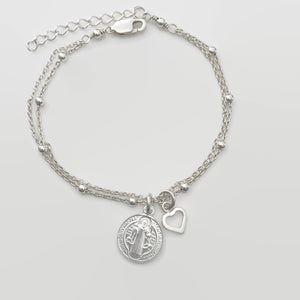 Sterling Silver Saint Benedict Medal Bracelet - Adjustable Bracelet - Protection bracelet