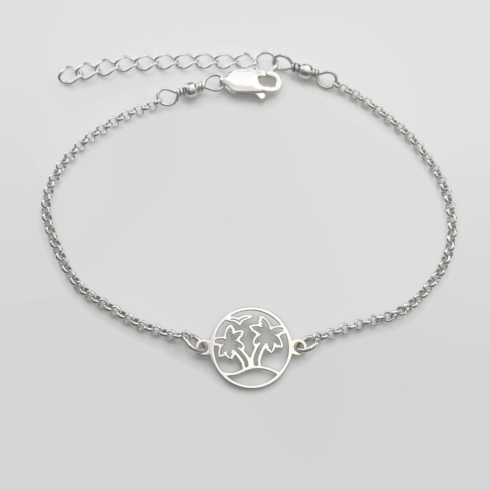 Sterling Silver Palm Tree Bracelet - Adjustable Bracelet - JewelleryByZM 