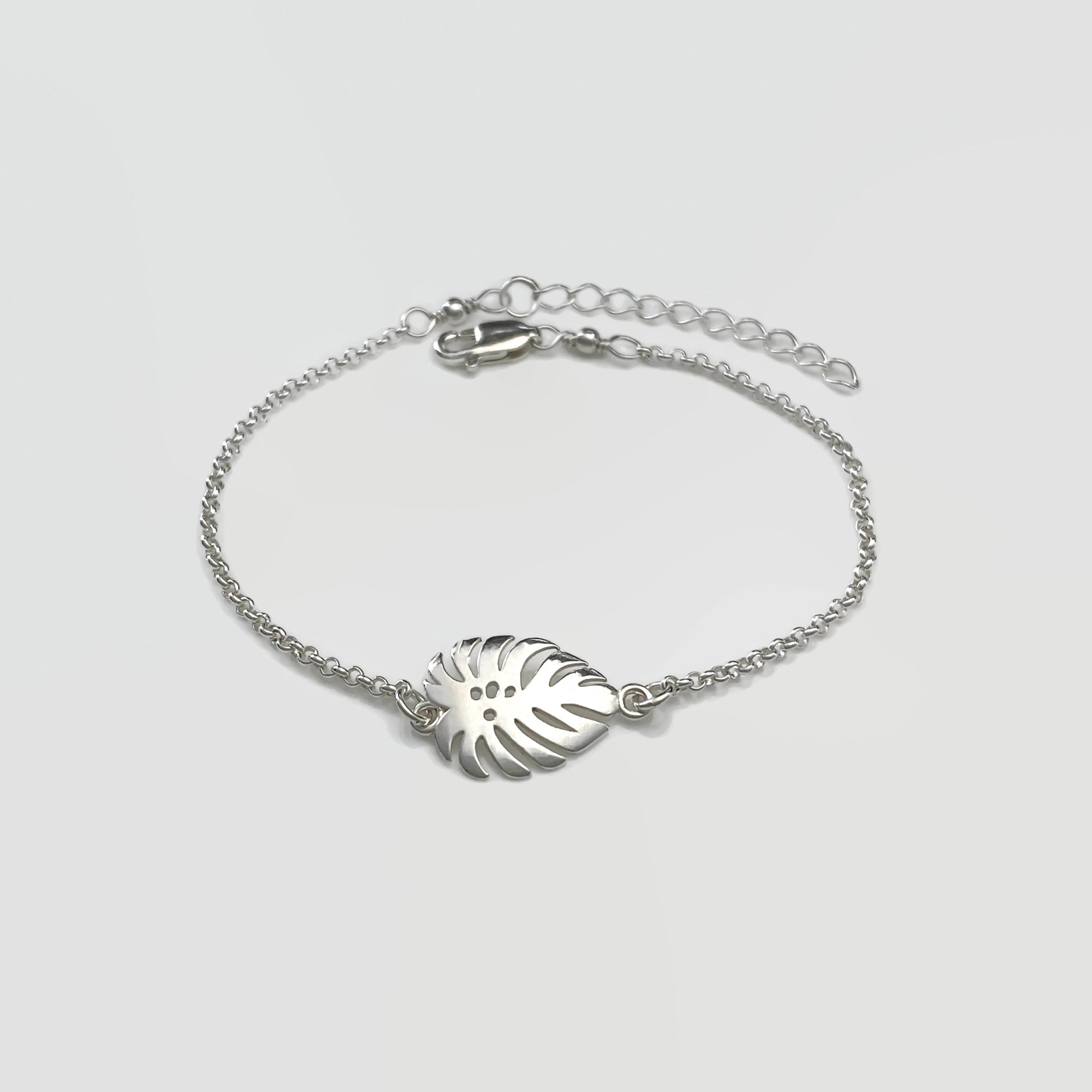 Sterling Silver Monstera Leaf Bracelet - Adjustable Monstera Leaf Bracelet