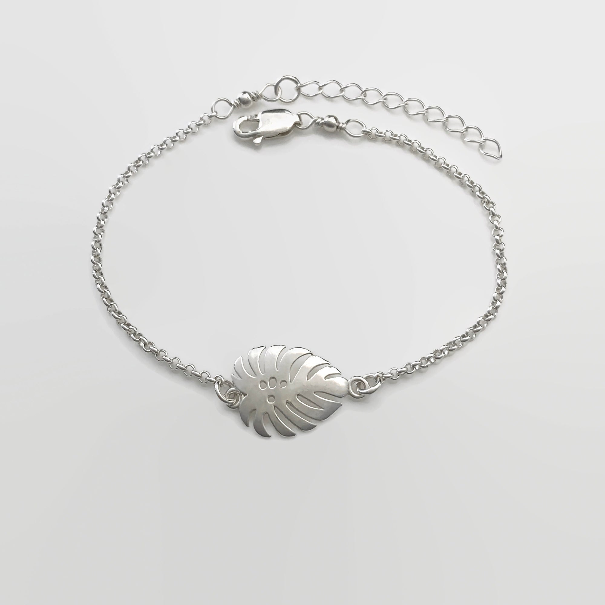 Sterling Silver Monstera Leaf Bracelet - Adjustable Monstera Leaf Bracelet