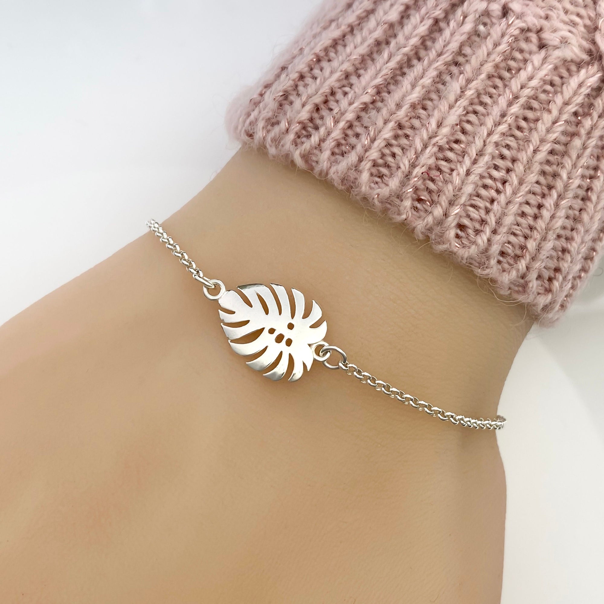 Sterling Silver Monstera Leaf Bracelet - Adjustable Monstera Leaf Bracelet