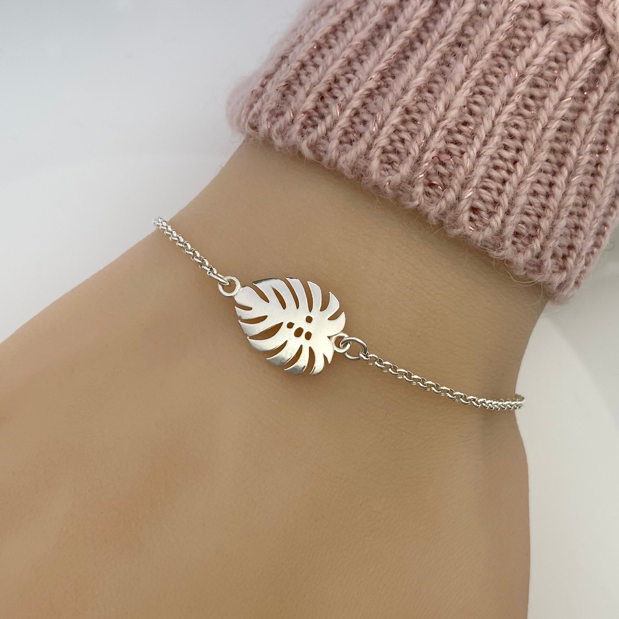 Sterling Silver Monstera Leaf Bracelet - Adjustable Monstera Leaf Bracelet