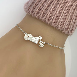 Sterling Silver Motorbike Bracelet, Bike bracelet, Adjustable bracelet, Travel jewellery gift, Silver bracelet
