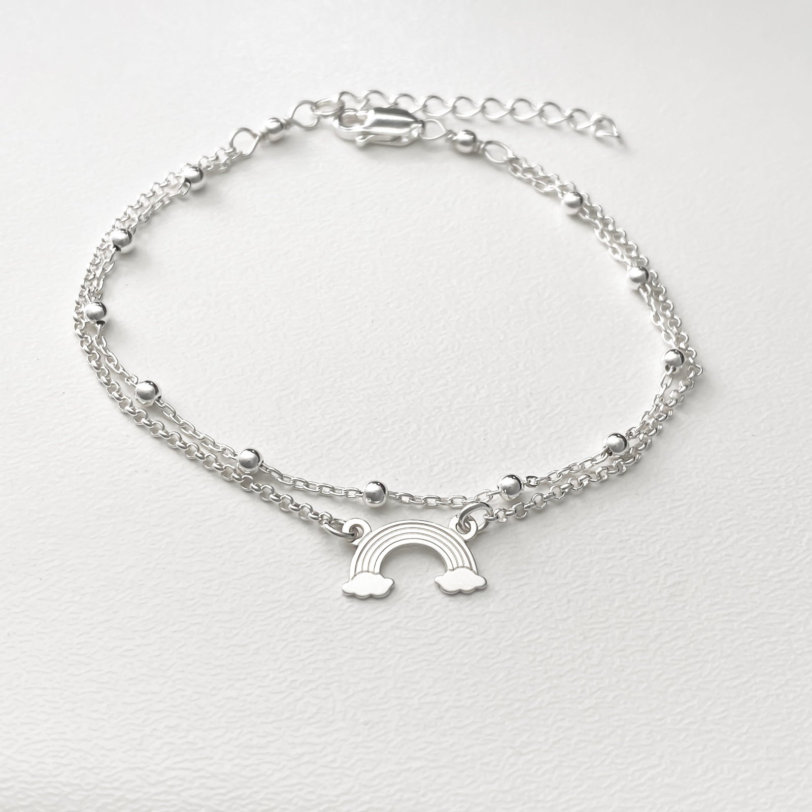 Rainbow Bracelet, Layering Rainbow Sterling Silver Bracelet, Adjustable Double Chain Rainbow Bracelet - JewelleryByZM 