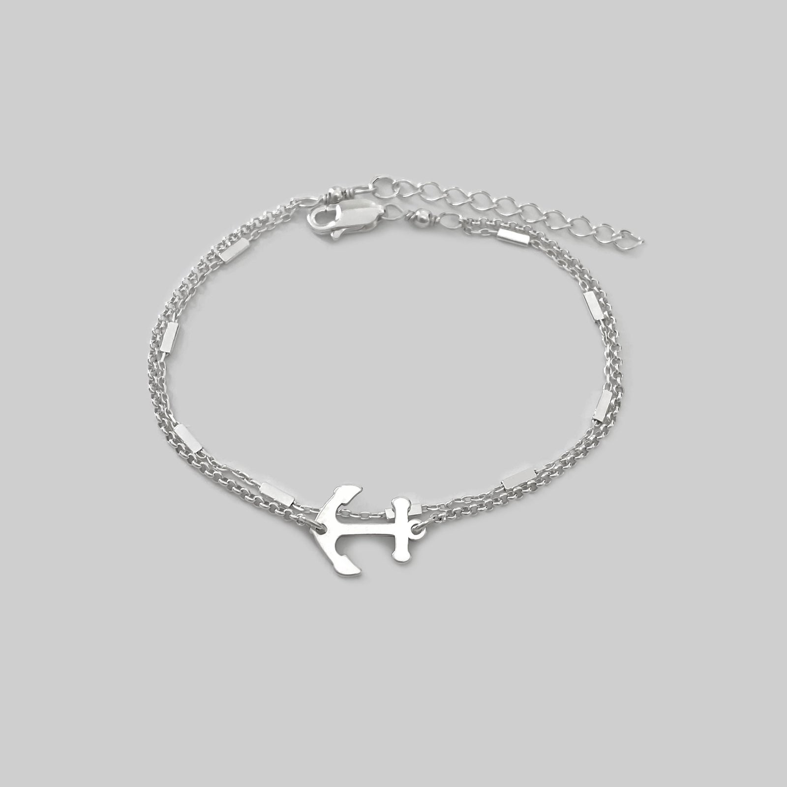 Delicate Sterling Silver Double Chain Anchor Bracelet, Adjustable bracelet - JewelleryByZM 