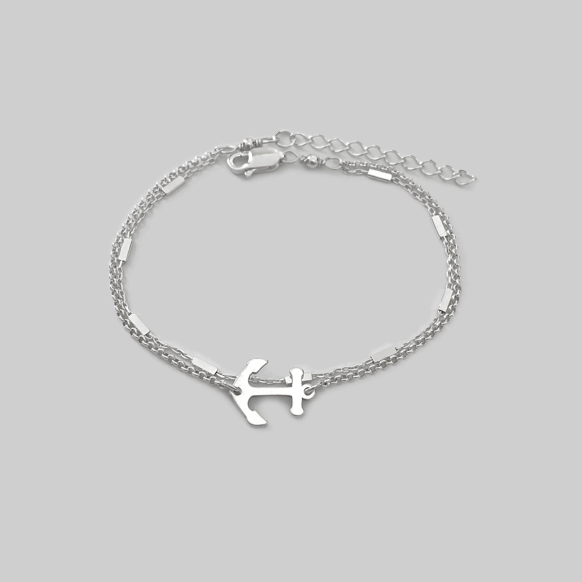 Delicate Sterling Silver Double Chain Anchor Bracelet, Adjustable bracelet