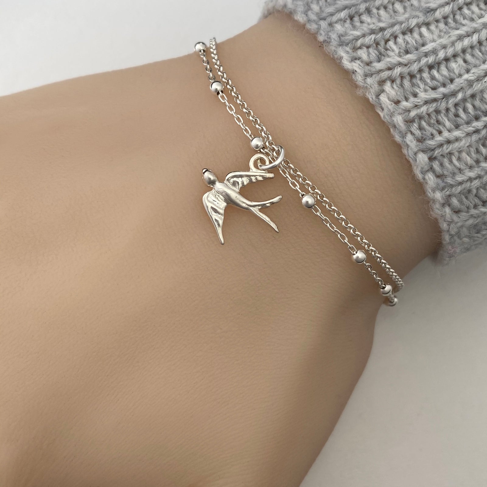 Sterling Silver Swallow Bird Bracelet, Silver bracelet - JewelleryByZM 