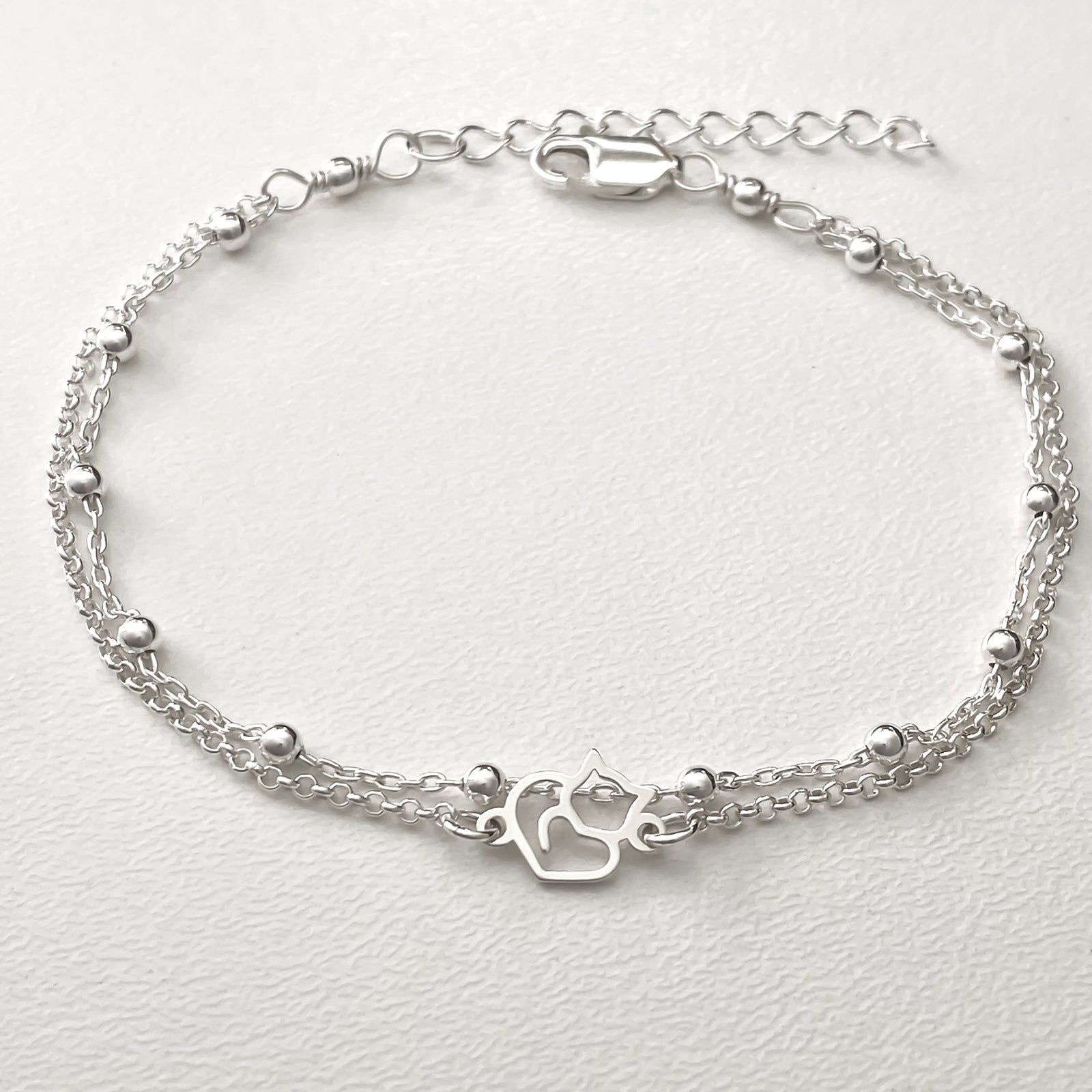 Sterling Silver Cat Bracelet, Layering Cat Bracelet, Cat Lover Gift - JewelleryByZM 