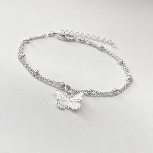 925 Sterling Silver Butterfly Bracelet - Adjustable Double Chain Butterfly Bracelet