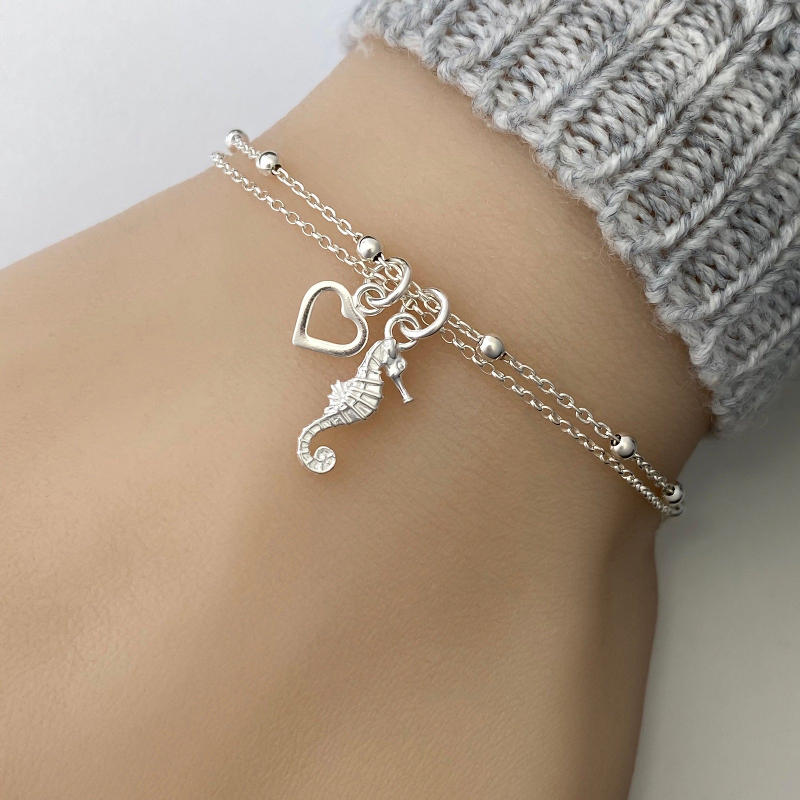 Sterling Silver Seahorse Bracelet, Adjustable Silver Seahorse Bracelet - JewelleryByZM 