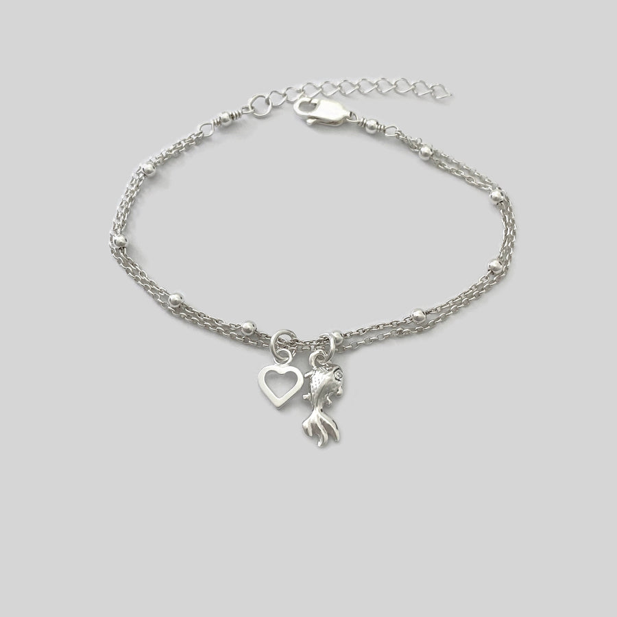 Sterling Silver Goldfish Bracelet, Adjustable Silver Goldfish Bracelet