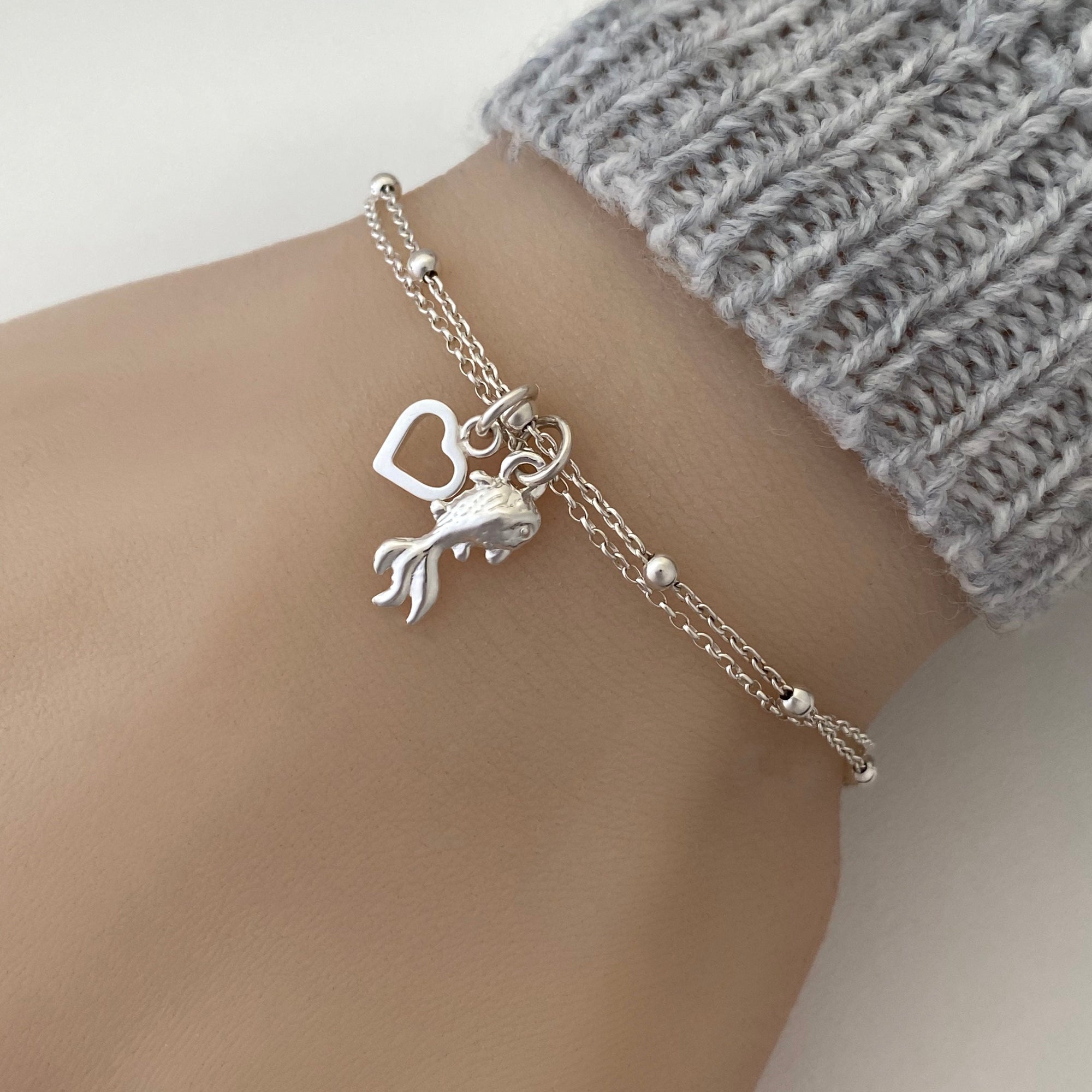 Sterling Silver Goldfish Bracelet, Adjustable Silver Goldfish Bracelet