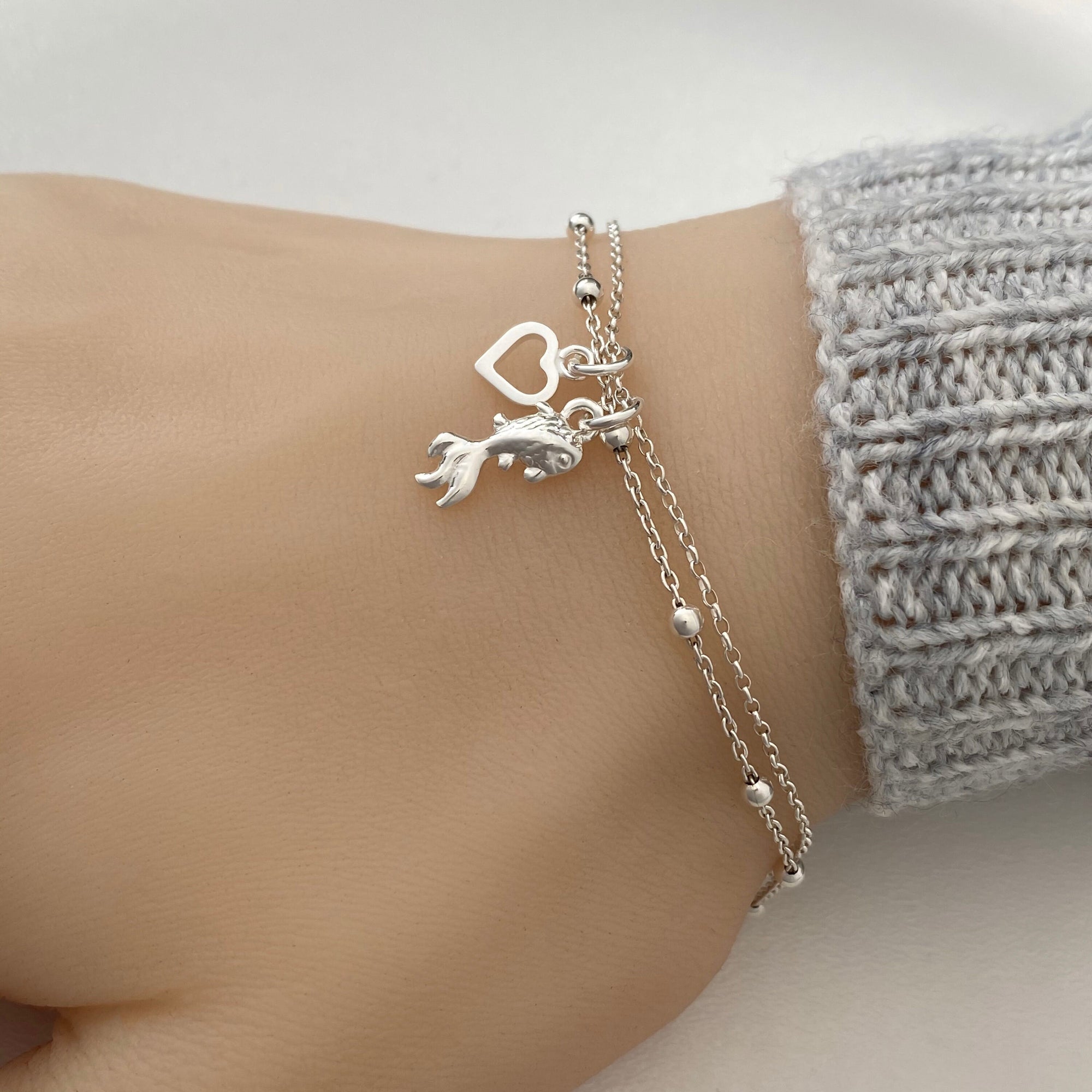 Sterling Silver Goldfish Bracelet, Adjustable Silver Goldfish Bracelet