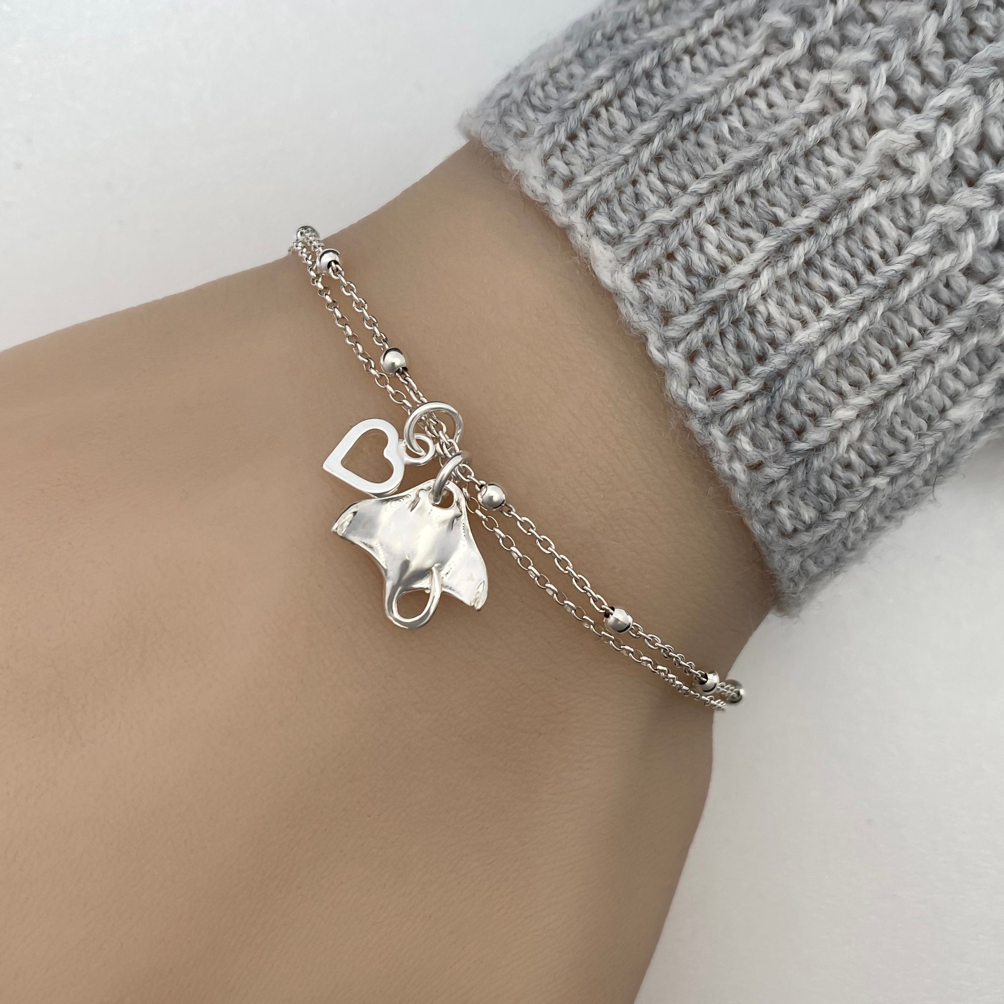 Sterling Silver Manta Ray Bracelet, Adjustable Silver Stingray Bracelet