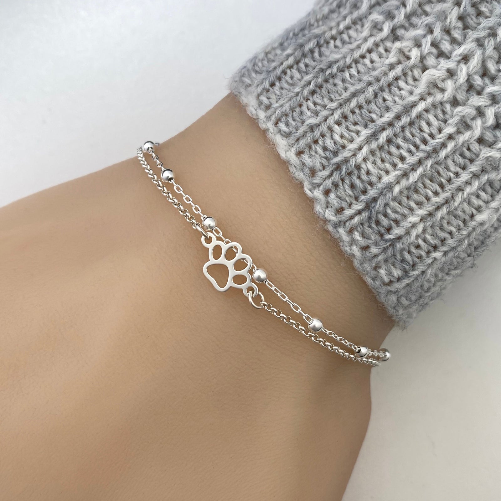 Sterling Silver Paw Bracelet - Dog Memorial Bracelet - Pet Lover Gift - JewelleryByZM 
