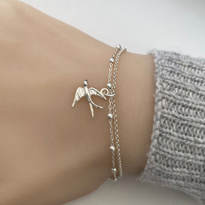 Sterling Silver Swallow Bird Bracelet, Silver bracelet