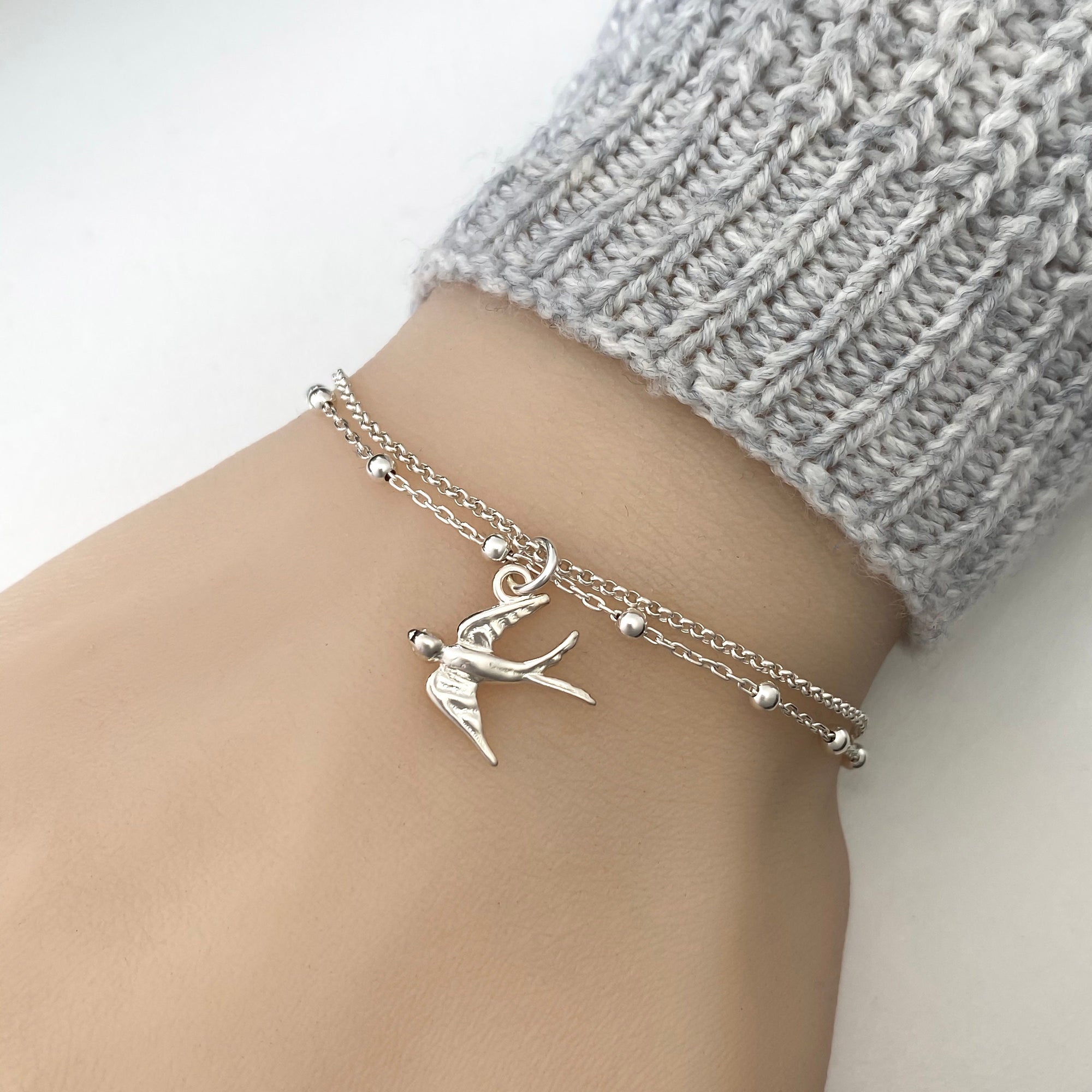 Sterling Silver Swallow Bird Bracelet, Silver bracelet