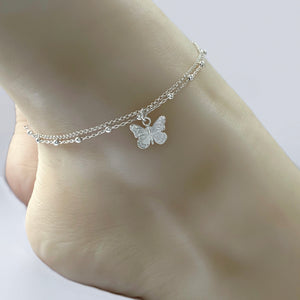 Sterling Silver Butterfly Anklet, Silver anklet, Butterfly ankle bracelet