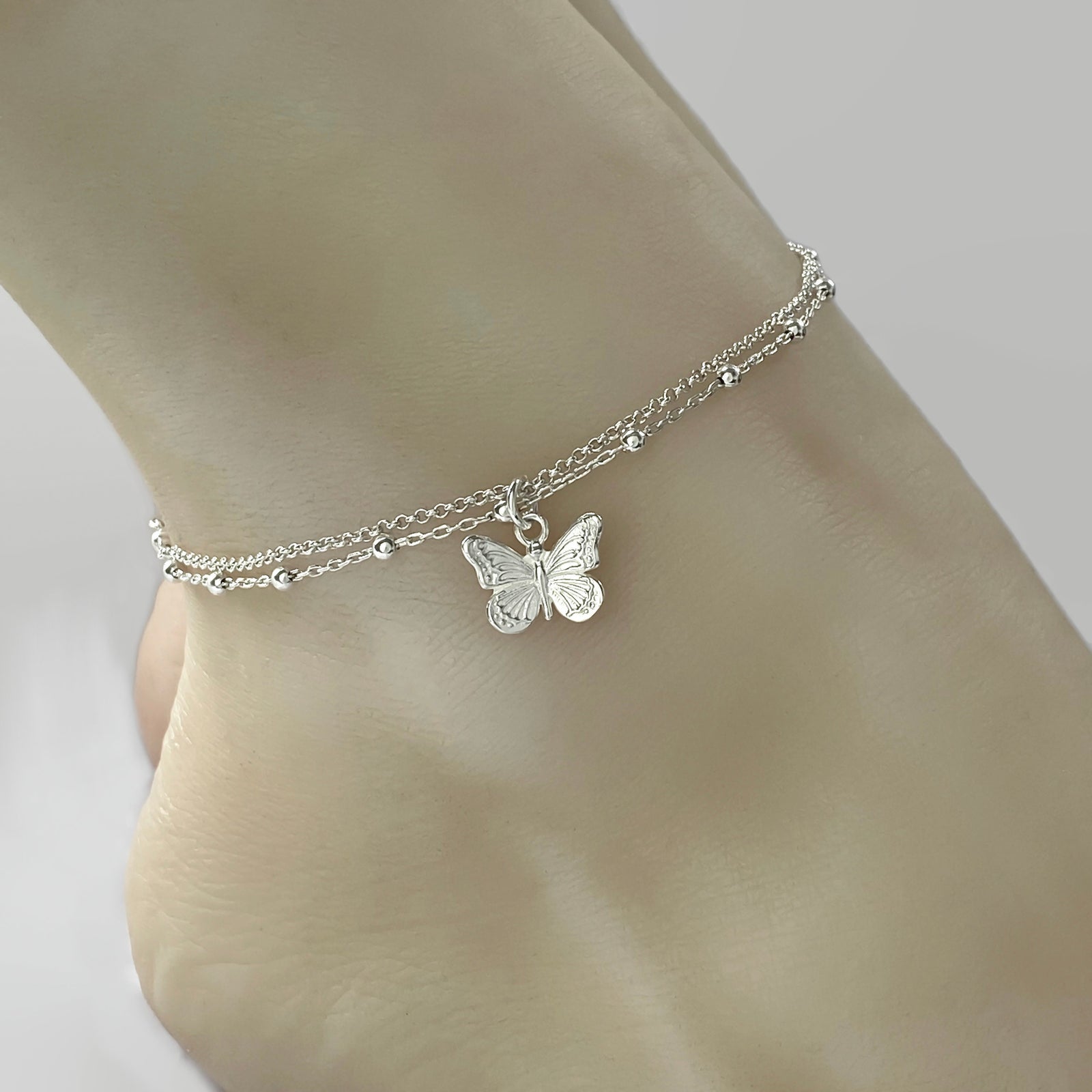 Sterling Silver Butterfly Anklet, Silver anklet, Butterfly ankle bracelet - JewelleryByZM 
