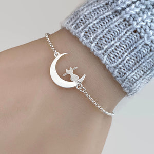 Sterling Silver Cat on the Moon Bracelet