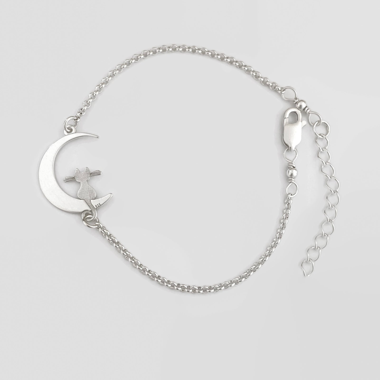 Sterling Silver Cat on the Moon Bracelet - JewelleryByZM 