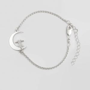 Sterling Silver Cat on the Moon Bracelet