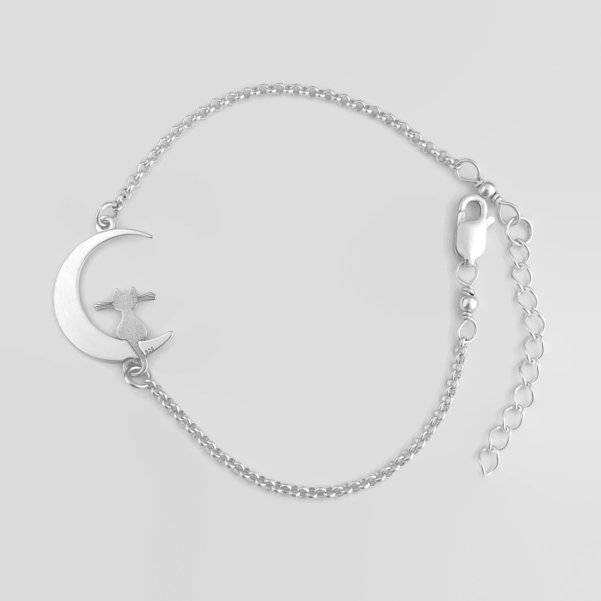 Sterling Silver Cat on the Moon Bracelet