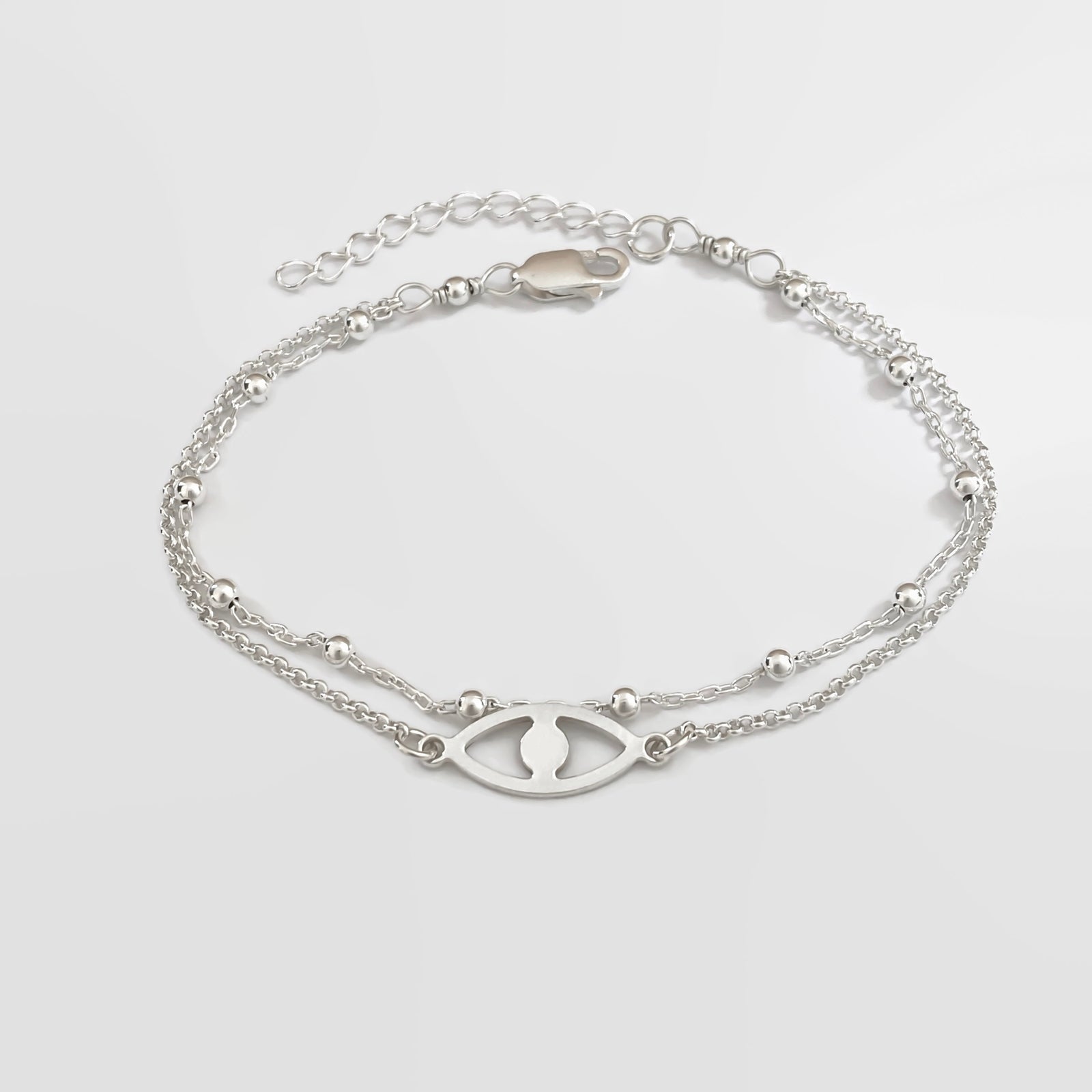 Lucky Eye Bracelet - Sterling Silver Double Chain Bracelet - Evil Eye Bracelet - Adjustable Talisman Bracelet - JewelleryByZM 