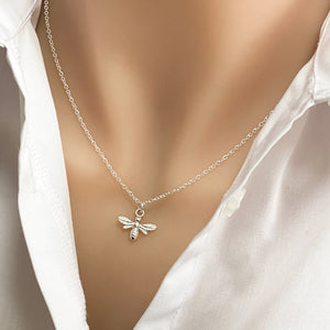 Tiny Bee Sterling Silver Necklace