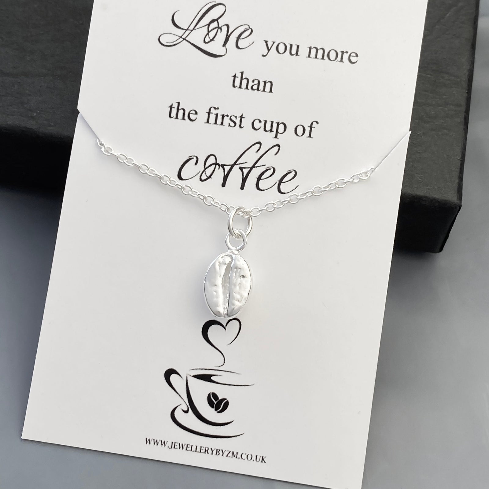 Coffee Bean Necklace, Sterling Silver Coffee Bean Necklace - JewelleryByZM 