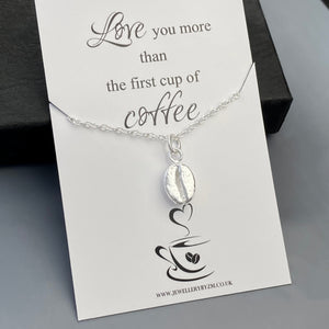 Coffee Bean Necklace, Sterling Silver Coffee Bean Necklace