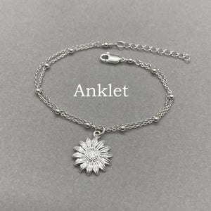 Sterling Silver Sunflower Bracelet, Anklet, Adjustable Sunflower Bracelet