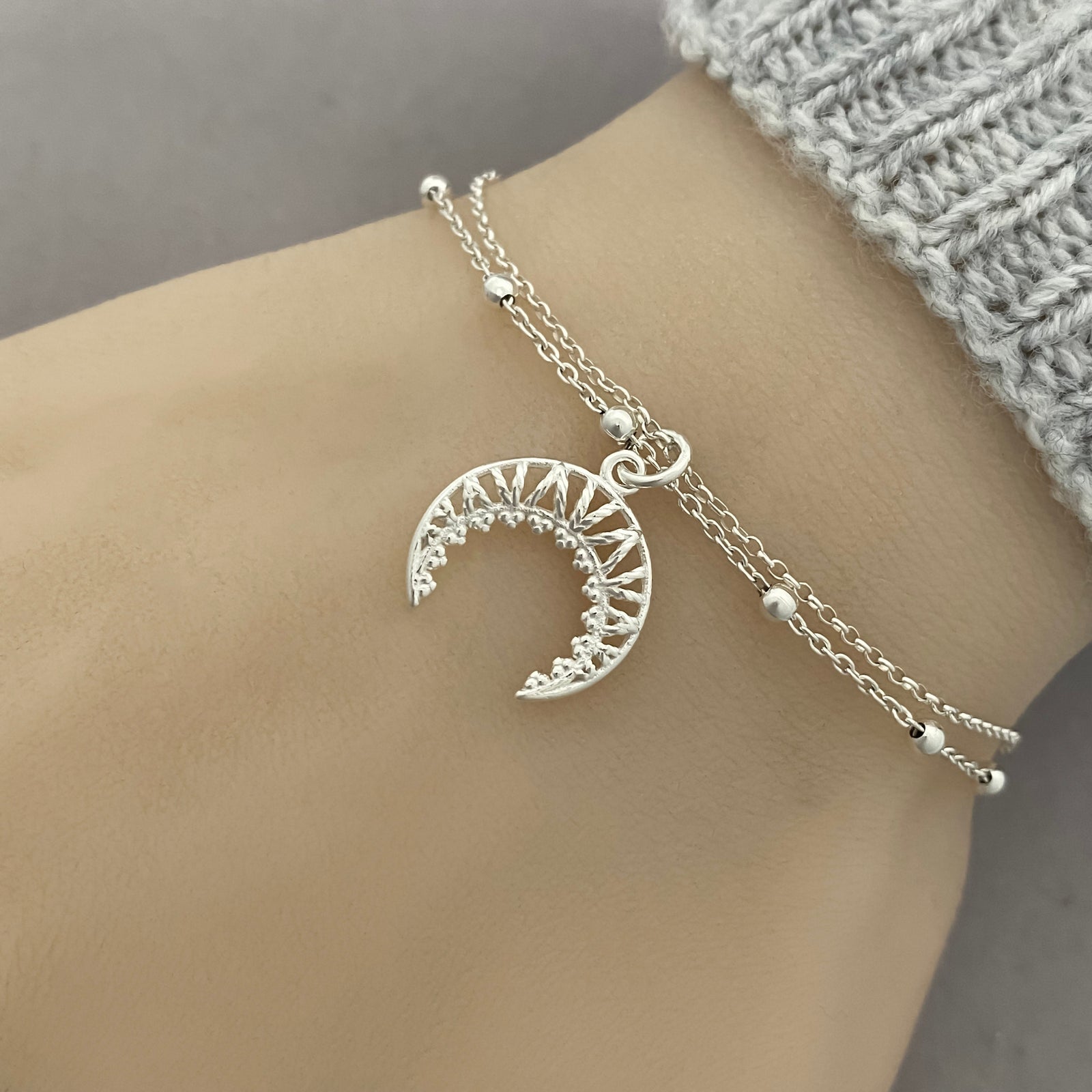 Sterling Silver Crescent Moon Bracelet - JewelleryByZM 