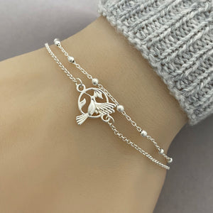 Sterling Silver Double Chain Hummingbird Bracelet