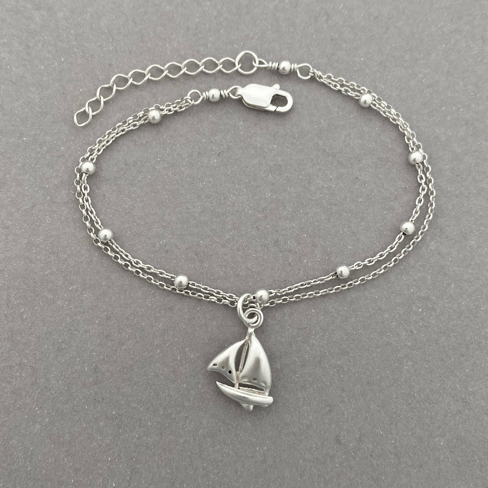 Sterling Silver Sailboat Bracelet - Adjustable Sailing Bracelet - JewelleryByZM 