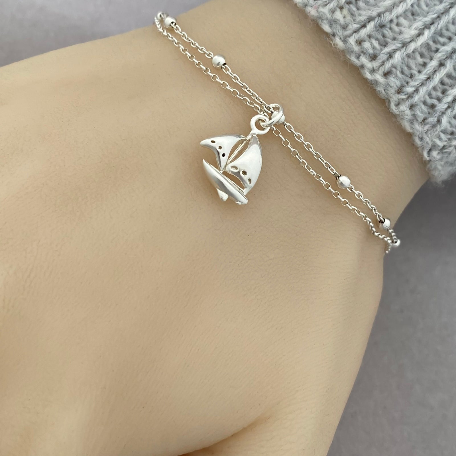 Sterling Silver Sailboat Bracelet - Adjustable Sailing Bracelet - JewelleryByZM 