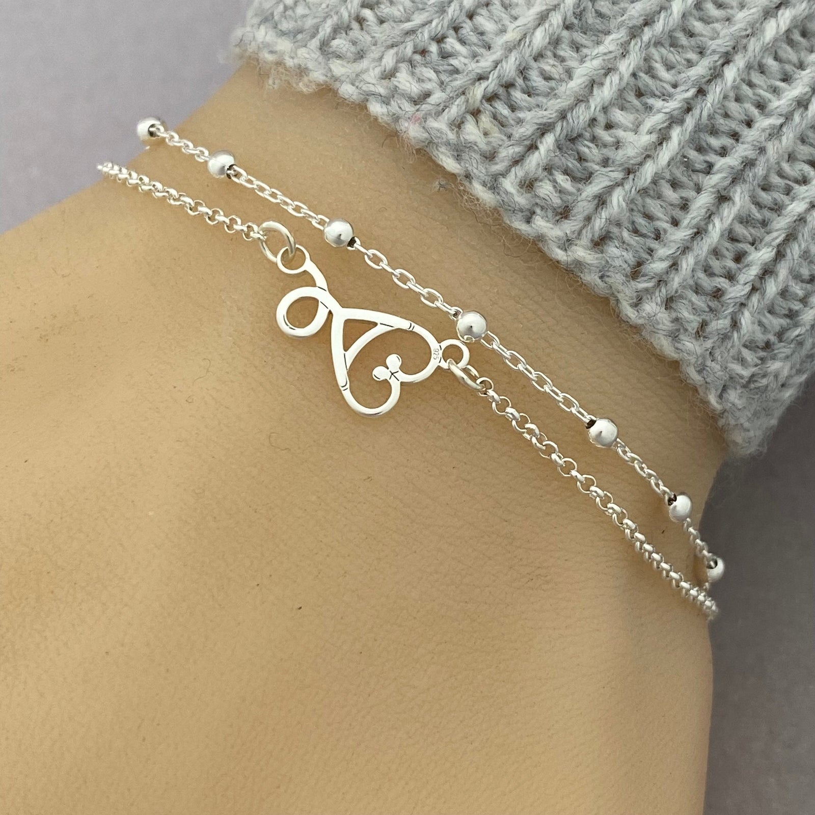 Sterling Silver Stethoscope Bracelet, Adjustable Double Chain Stethoscope Bracelet - JewelleryByZM 