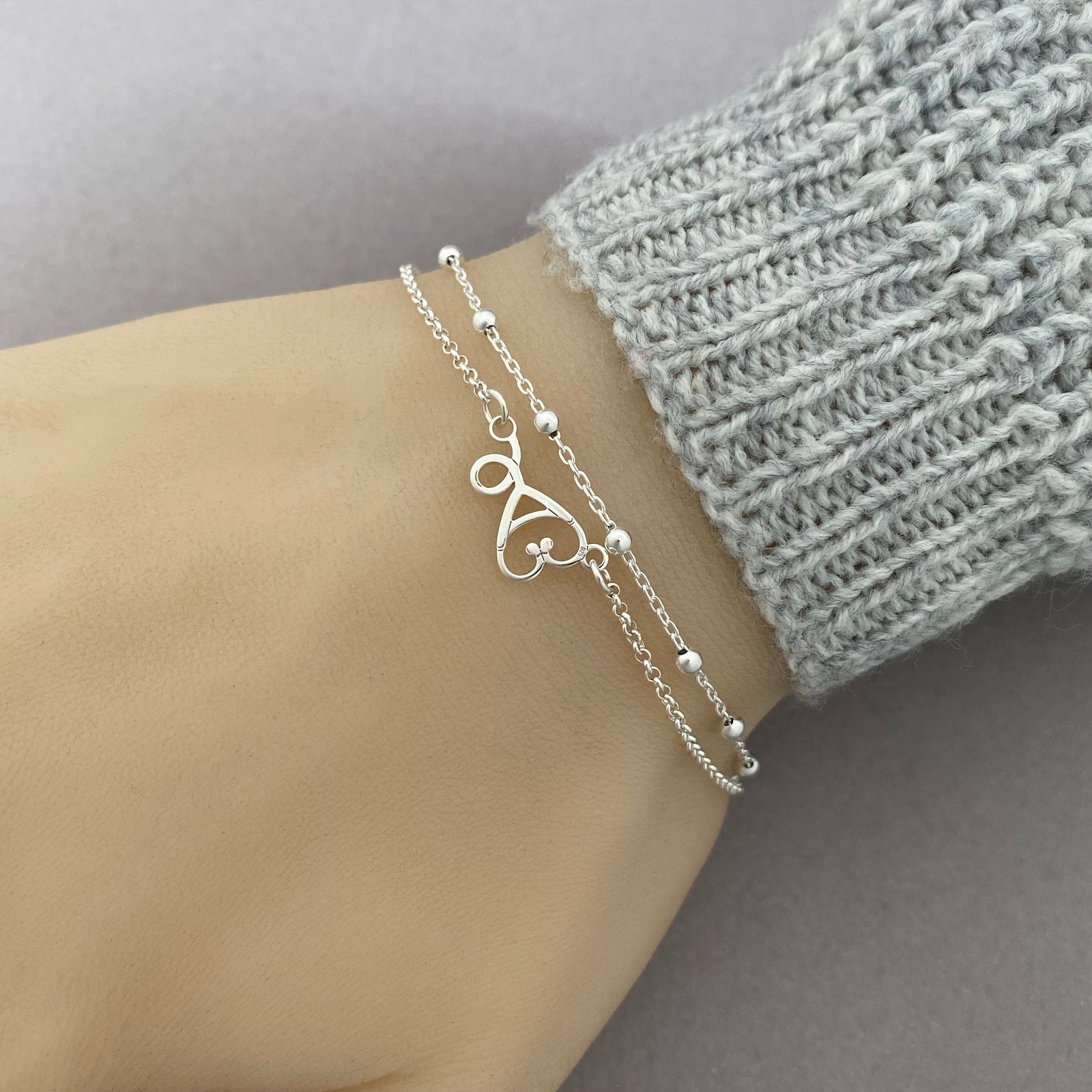 Sterling Silver Stethoscope Bracelet, Adjustable Double Chain Stethoscope Bracelet - JewelleryByZM 